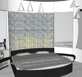 现代主卧室房间SU模型下载_sketchup草图大师SKP模型