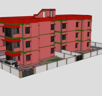 小区住宅楼房和停车场SU模型下载_sketchup草图大师SKP模型