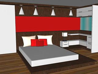 现代卧室板式床SU模型下载_sketchup草图大师SKP模型