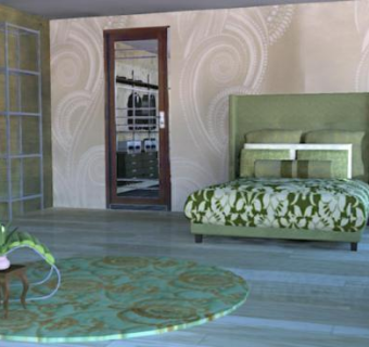 绿色装修风格卧室房间SU模型下载_sketchup草图大师SKP模型