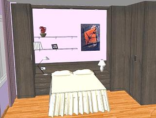 现代橱柜卧室房间SU模型下载_sketchup草图大师SKP模型