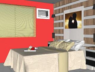 现代房间居住卧室SU模型下载_sketchup草图大师SKP模型