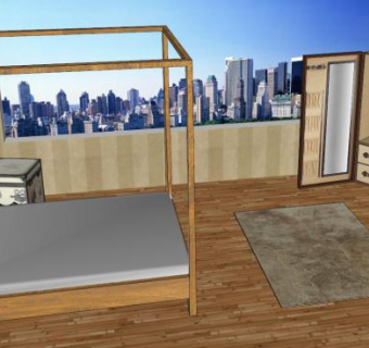 布朗卧室房间SU模型下载_sketchup草图大师SKP模型