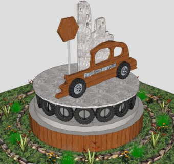 公园木车观景摆件SU模型下载_sketchup草图大师SKP模型