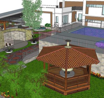 花园观景别墅独栋SU模型下载_sketchup草图大师SKP模型