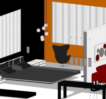 酒店卧室住宿房间SU模型下载_sketchup草图大师SKP模型