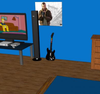 现代蓝色风格卧室SU模型下载_sketchup草图大师SKP模型