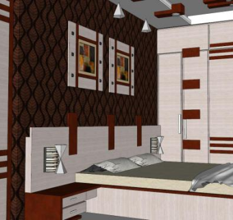 简约魅惑卧室SU模型下载_sketchup草图大师SKP模型