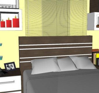 宜家简约卧室房间SU模型下载_sketchup草图大师SKP模型