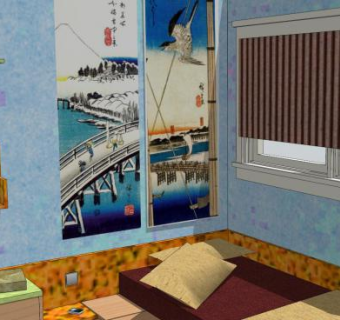 独自睡觉单人卧室SU模型下载_sketchup草图大师SKP模型
