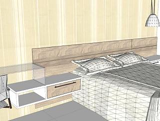 项目套房卧室装修SU模型下载_sketchup草图大师SKP模型