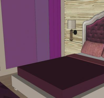 现代紫色卧室房间SU模型下载_sketchup草图大师SKP模型
