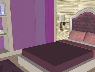 现代紫色卧室房间SU模型下载_sketchup草图大师SKP模型