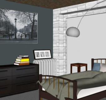 现代卧室房间装修SU模型下载_sketchup草图大师SKP模型