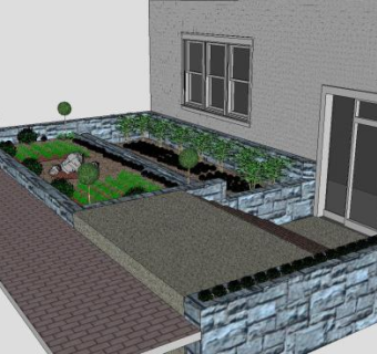住宅建筑物前院过道花圃设计SU模型下载_sketchup草图大师SKP模型