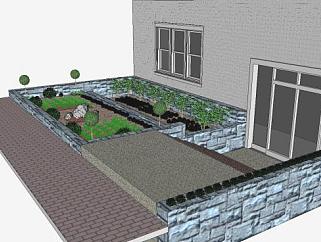 住宅建筑物前院过道花圃设计SU模型下载_sketchup草图大师SKP模型