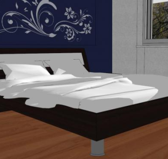 简约风格蓝色卧室SU模型下载_sketchup草图大师SKP模型