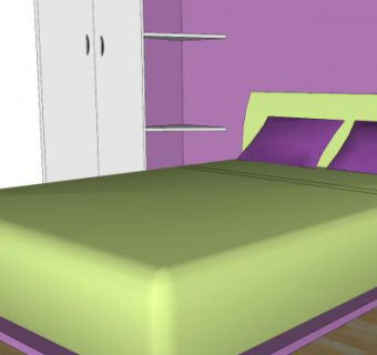 朴素小型卧室装修SU模型下载_sketchup草图大师SKP模型