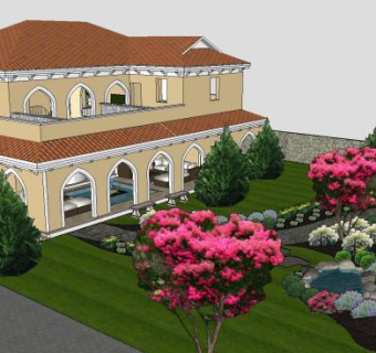 地中海花园豪宅SU模型下载_sketchup草图大师SKP模型