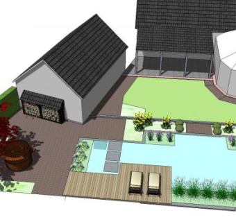 住宅庭院花园和游泳池SU模型下载_sketchup草图大师SKP模型
