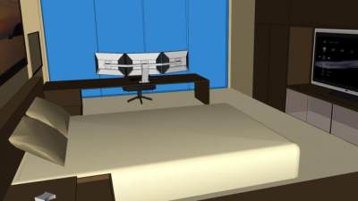 现代电脑房卧室装修SU模型下载_sketchup草图大师SKP模型