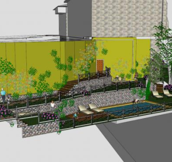 酒店花园泳池休闲区SU模型下载_sketchup草图大师SKP模型