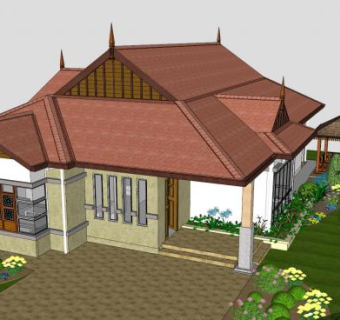 花园住宅观景凉亭SU模型下载_sketchup草图大师SKP模型