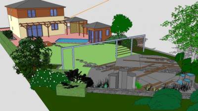 住宅花园泳池SU模型下载_sketchup草图大师SKP模型