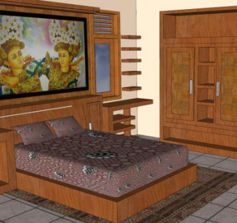 现代卧室装饰床房SU模型下载_sketchup草图大师SKP模型