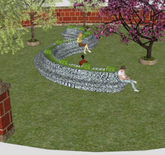 园艺公园里的双边陶瓷座椅SU模型下载_sketchup草图大师SKP模型