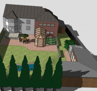后花园池塘观景设计SU模型下载_sketchup草图大师SKP模型