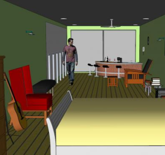 现代学习房卧室SU模型下载_sketchup草图大师SKP模型