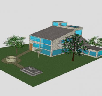 现代郊区观景别墅SU模型下载_sketchup草图大师SKP模型