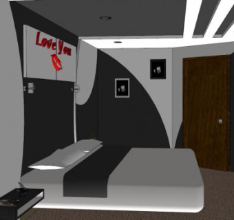 现代主卧室创意墙SU模型下载_sketchup草图大师SKP模型