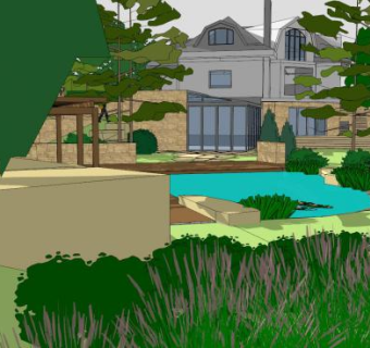 有岩石和水的私人花园SU模型下载_sketchup草图大师SKP模型