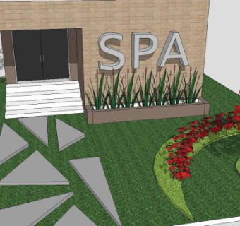 带花园的水疗中心SU模型下载_sketchup草图大师SKP模型