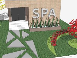 带花园的水疗中心SU模型下载_sketchup草图大师SKP模型