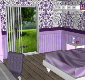 现代紫色卧室装修SU模型下载_sketchup草图大师SKP模型