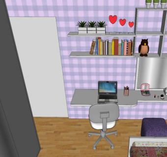 现代休闲女孩房间SU模型下载_sketchup草图大师SKP模型