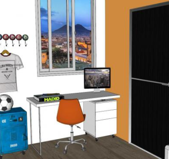 现代男孩卧室装修SU模型下载_sketchup草图大师SKP模型