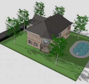 观景花园别墅SU模型下载_sketchup草图大师SKP模型