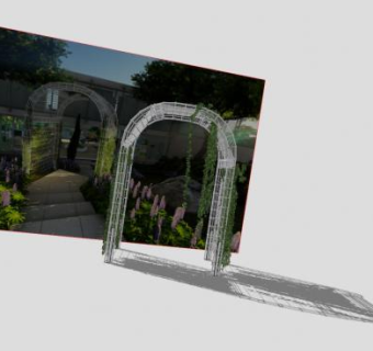 金属花园拱门的组合式花架SU模型下载_sketchup草图大师SKP模型