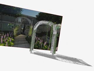 金属花园拱门的组合式花架SU模型下载_sketchup草图大师SKP模型