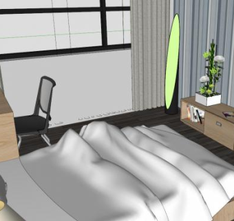 现代小型房间卧房SU模型下载_sketchup草图大师SKP模型