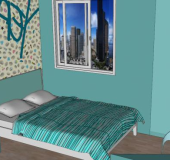 现代蓝色孩子卧室SU模型下载_sketchup草图大师SKP模型