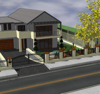 景观街区花园别墅SU模型下载_sketchup草图大师SKP模型