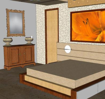 简欧风格卧室主卧SU模型下载_sketchup草图大师SKP模型