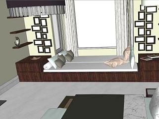 现代主卧室室内房间SU模型下载_sketchup草图大师SKP模型