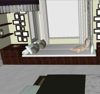 现代主卧室室内房间SU模型下载_sketchup草图大师SKP模型
