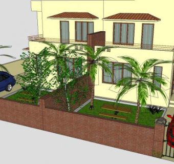 园艺观景别墅独栋SU模型下载_sketchup草图大师SKP模型